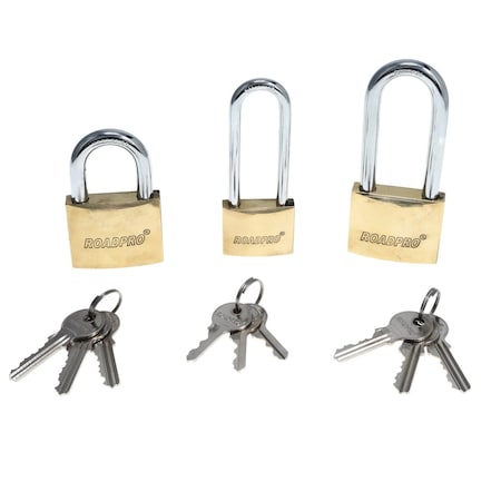 ROADPRO Solid Brass Padlock 3 Piece Set RP20LK002